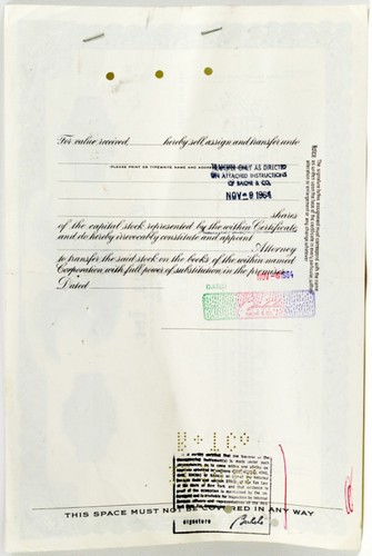 Cinerama, Inc. Certificati Stock 1964 - Foto 3 di 3