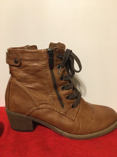 "Call-it Spring" Tan Laceup/Zipper Ankle Booties w/2" Stacked Heel, USA Size 8.5 - Picture 7 of 9