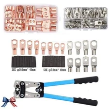 Cable Lugs Copper Ring Crimp Terminal/Plier Car Battery Wire Connectors 140PCS