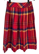 Vintage Wool Blend Midi Skirt 13/14 Pleated Red Multi Tartan Plaid Rockabilly 70