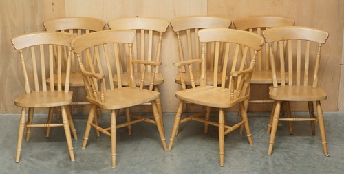 VINTAGE ENGLISH HERITAGE PINE DINING TABLE & EIGHT WINSOR CHAIRS SUITE 8 - Picture 11 of 24
