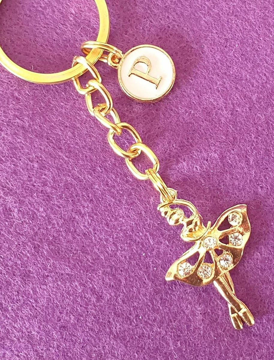 Ballerina Ballet Keyring Gold Plated Sparkly Gem Stones Can Be Personalised