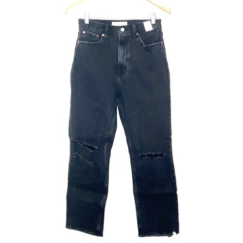 Abercrombie & Fitch Ultra High Rise Straight Jean Women’s 28 6R Distressed Black - 第 1/13 張圖片