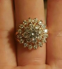 2Ct Round Cut Lab-Created Diamond Engagement Cluster Ring 14K Yellow Gold Plated