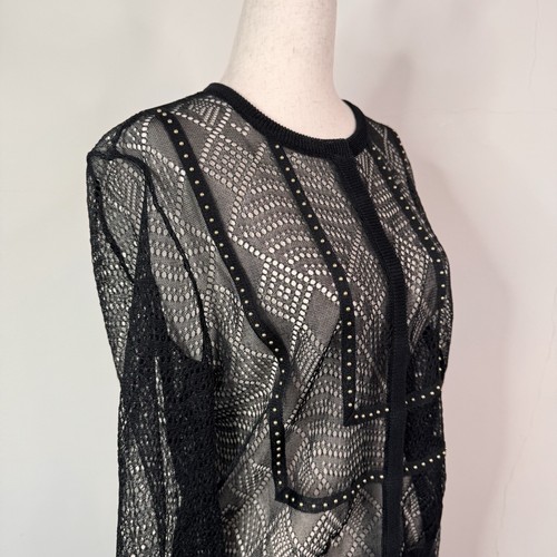 NWT Valentino Sheer Silk Cardigan Size Large Studded Delicate Black $2900 Rare - Picture 7 of 15