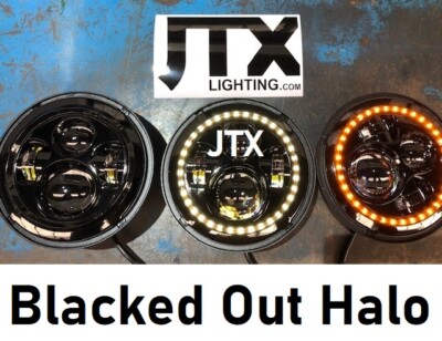 JTX 7'' LED Headlights Blacked Out Halo fit Land Range Rover Defender County 110