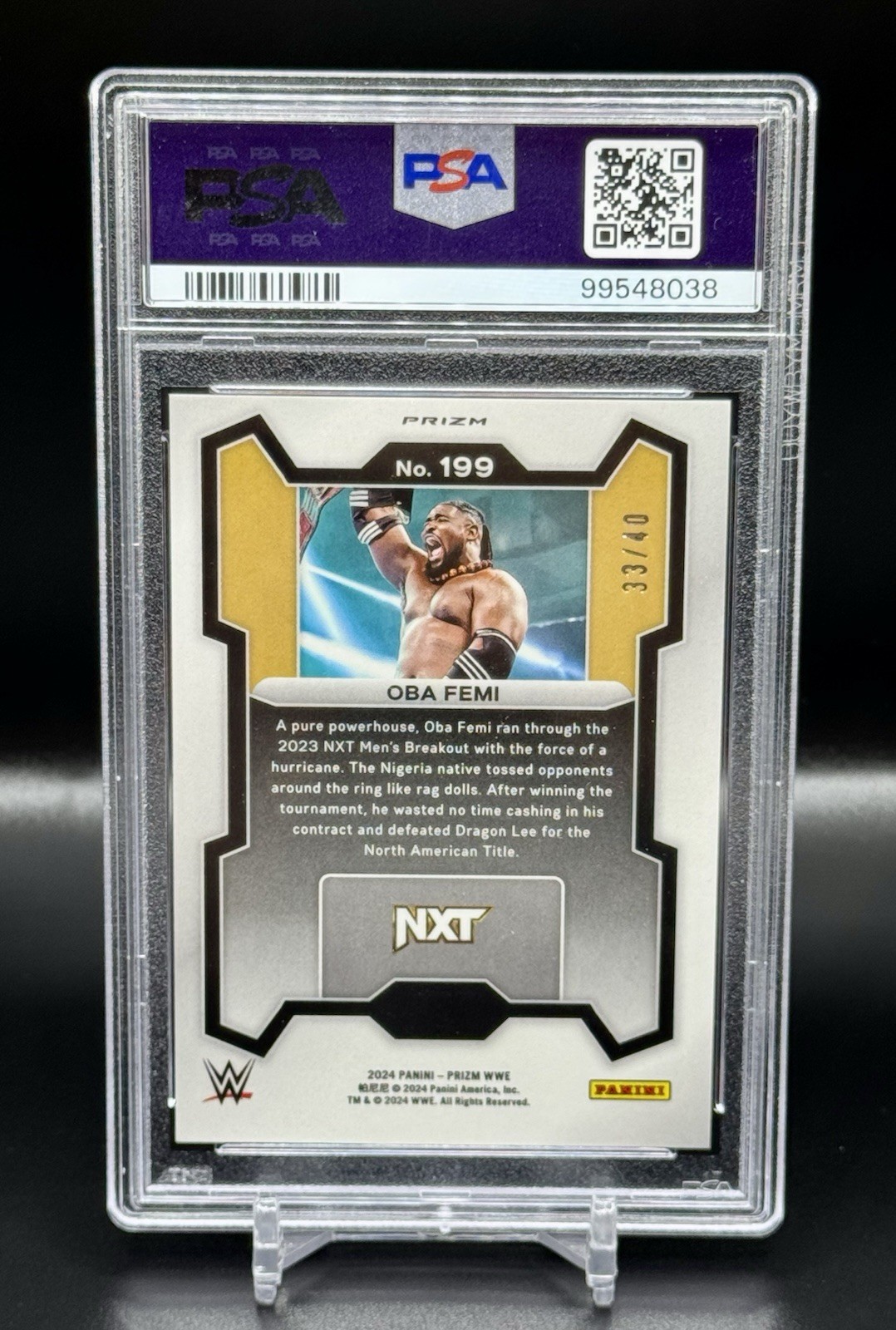 OBA FEMI 2024 Panini Prizm WWE Wrestlemania Prizm #/40 PSA 8 view 2