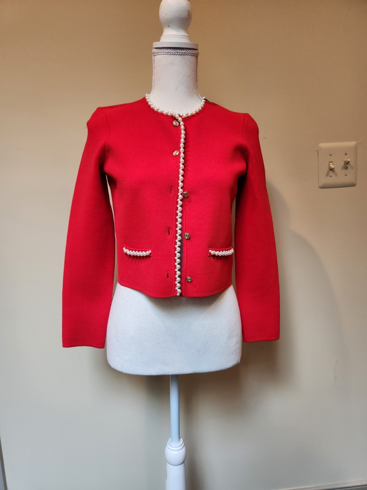 Sandro Womens Red Sweater Jacket. New With Tags Size 1