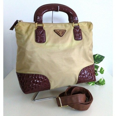 90s old prada hand bag brown archive 90s Prada Brown Stamped Nylon