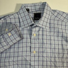 David Donahue Shirt 17 34/35 Blue Check Dress Long Sleeve Button Up