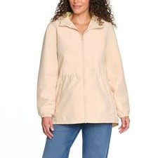 Lands  End Women  s Cream Hooded Rain Jacket With Pouch New With Tags