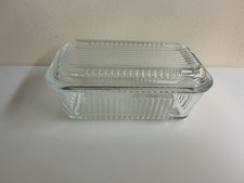 Clear Ribbed Glass Rectangular  Butter Dish w Lid 1/2 Lb. Pre- Owned.