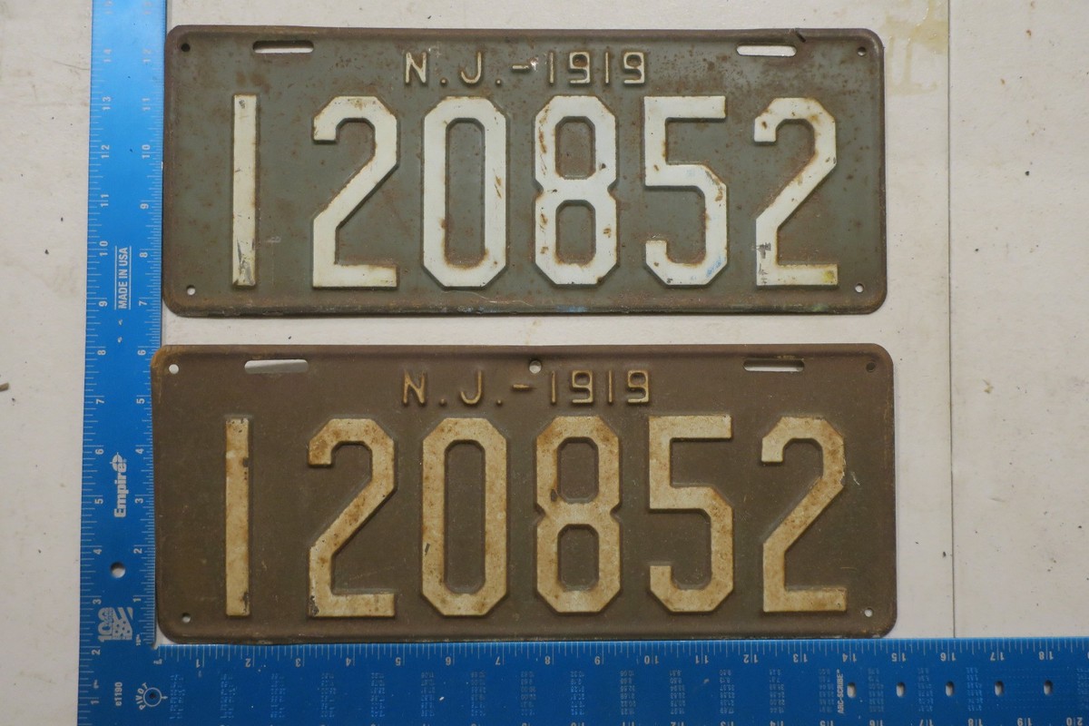 New Jersey License Plate Tag NJ Pair Set 1919 19 #120852 | eBay