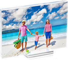 4X6 Magentic Acrylic Picture Frame, Clear Double Sided Frame with Base, Frameles