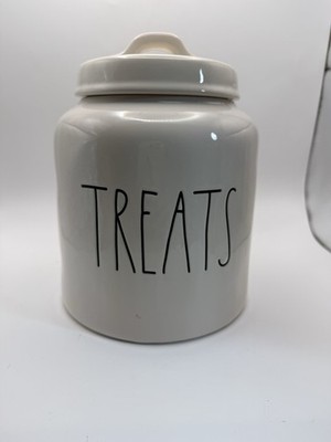 Rae Dunn White TREATS Canister Ceramic W/ Lid Cookie ~ Pet ~ Candy Jar