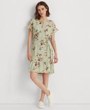 Lauren Ralph Lauren Floral Crinkled Georgette Dress SagePink Multi 12