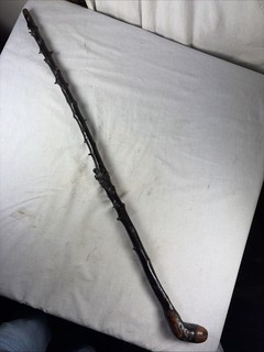 Antique IRISH BLACK THORN SHILLELAGH WALKING STICK CANE with DOG HEAD (?) HANDLE