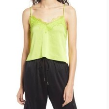 Open Edit Green Punch Eyelash Lace Trim Satin Crop Camisole NWOT Size Medium
