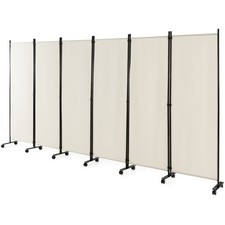 COSTWAY 6-Panel Folding Room Divider 172cm Rolling Privacy Screen-White