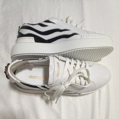 Roberto Cavalli women 11 ,White/Black Colorblock Logo Low Top Platform Sneakers
