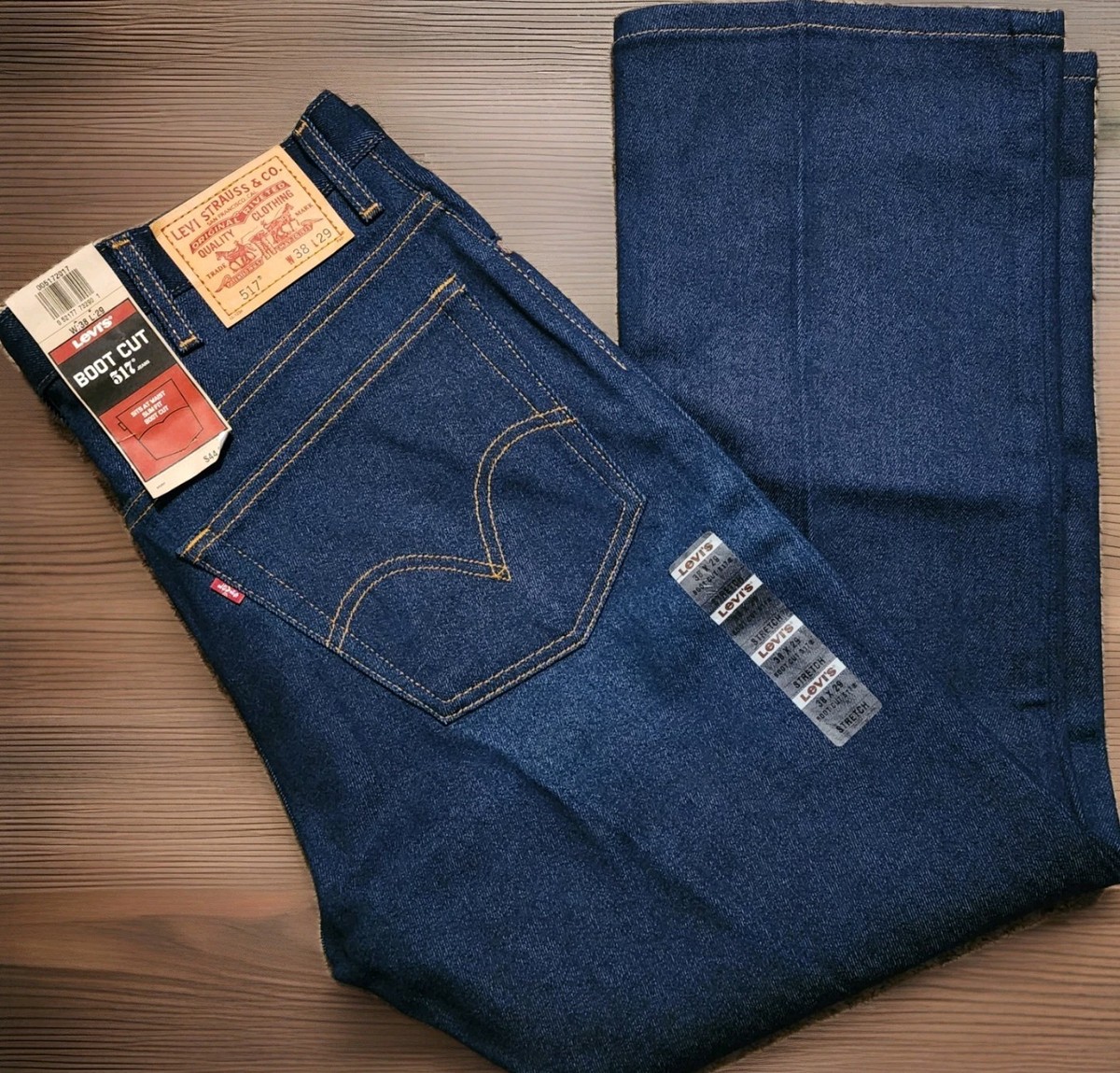 NWT Levi 517 Deadstock Boot Cut Denim Dark Blue 38W 29L Stretch