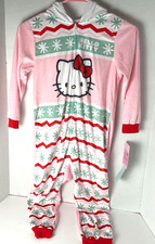 Hello Kitty One Piece W/ Hood Zips Up Pajamas size 6/6X Holiday Brand New