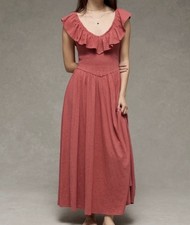 American Eagle Sunchaser Knit Drop Waist Midi Sun Dress Size Small Pink Ruffle