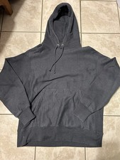Champion Hoodie Mens Large Gray Reverse Weave Pullover Fleece C Logo Sleeve