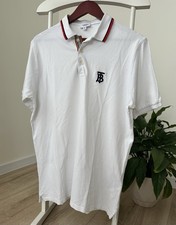 Burberrys Men  s Embroidered Logo White Collared Polo T-Shirt Size Xl