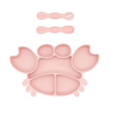Infant Silicone Suction Plate Feeding Set with Spoon and Fork Crab Shape Design