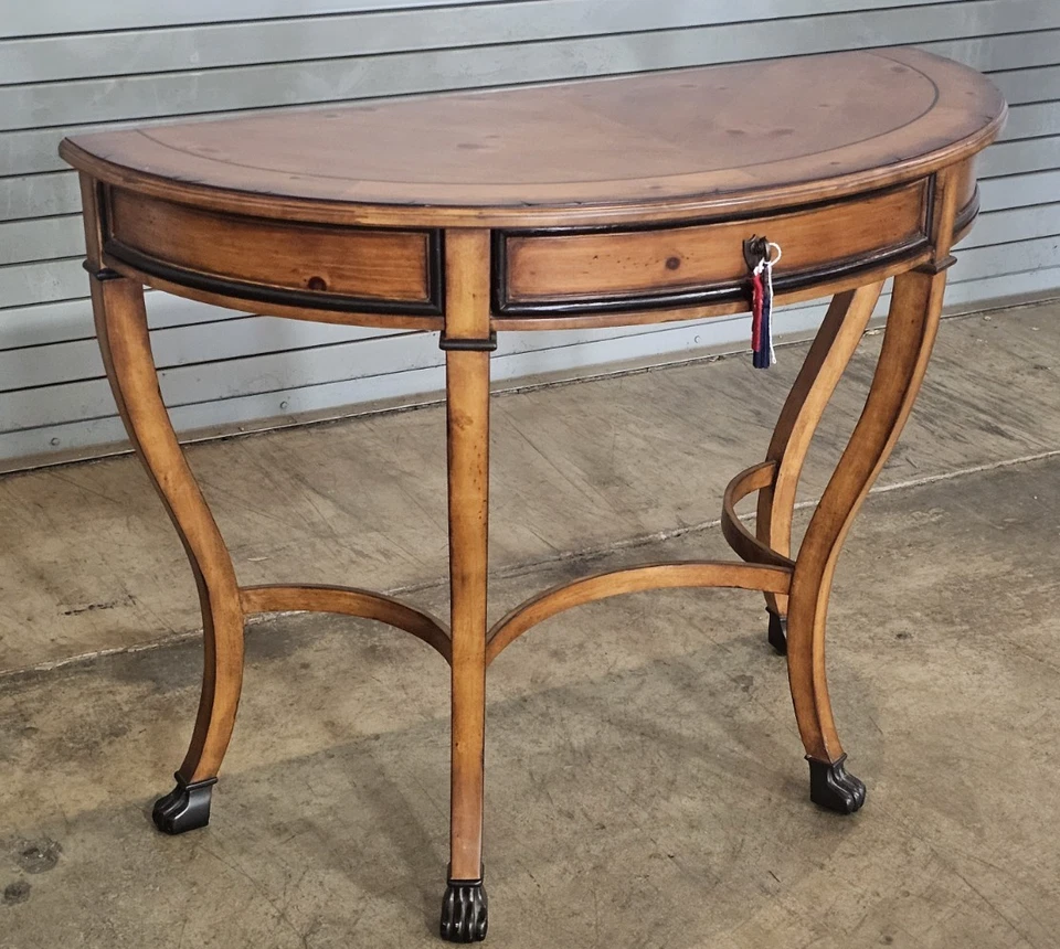 Mesa de salón Hekman Pine Demi Lune mesa consola sofá mesa patas con cajón Foto 3 de 4