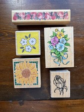 5 Mixed FLOWER MOUNTED Rubber Stamps Sunflower, Pansy, Roses and More 