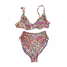 Vintage Cole of California 2 piece Floral Bikini Sz 12 High Cut Leg Twist