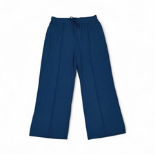 Women s Solid Blue Wide-Leg Pants Drawstring Elastic Waist Poly/Elastane XL