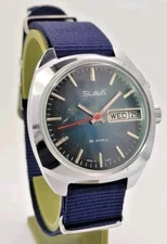 Vintage Slava 2428 Men's Watch USSR 1970s Day-Date Mechanical NATO Strap