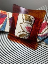 Vintage Women  s Chenille Carved Tapestry Carpet Belt Lucite Buckle Retro 70  s