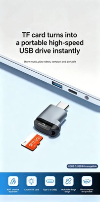 USB C TF Kartenleser Micro SD Reader OTG Adapter kompakt Schwarz