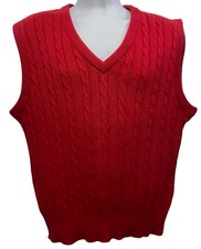 Vintage Lord Jeff Sweater Vest Mens Large Red Cable Knit V Neck Sleeveless USA