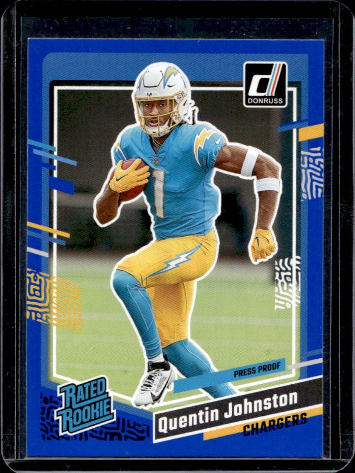 2023 Donruss Quentin Johnston Press Proof Blue Rated Rookie #353 Chargers