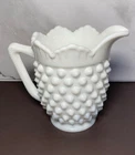 Vintage Fenton Milk Glass Hobnail Footed Crown Top Creamer
