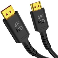 4K DisplayPort to HDMI Cable 20FT, 4K60Hz, CL3 Uni-Directional DP to HDMI Cor...