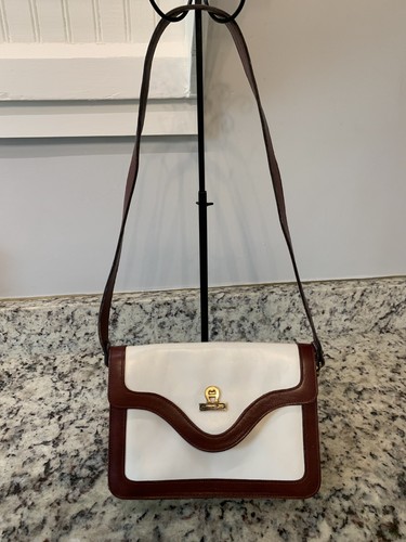 Vintage Etienne Aigner White And Brown Leather Shoulder Crossbody Bag - Image 1