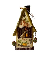 Blue Sky Clayworks Autumn Fall Harvest Kitty Cat Tea Light Candle House NWT