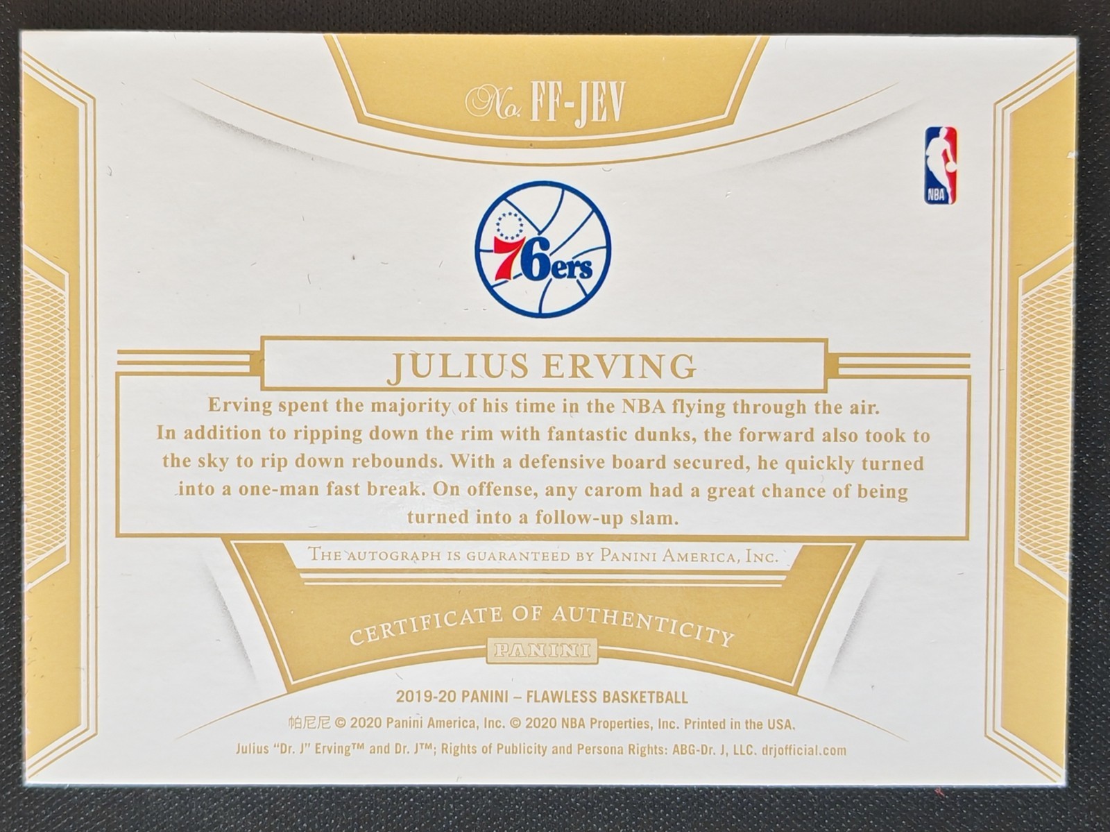 2019-20 Panini Flawless Finishes Julius Erving Auto Autograph 08/25 76ers!! view 2