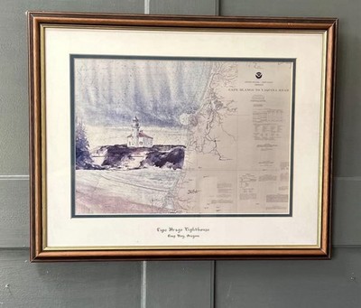 Gerahmtes Bild und Karte von Cape Trago Leuchtturm Oregon