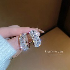 925 Sterling Silver Elegant Crystal Stud Earrings For Women Girls Wedding...