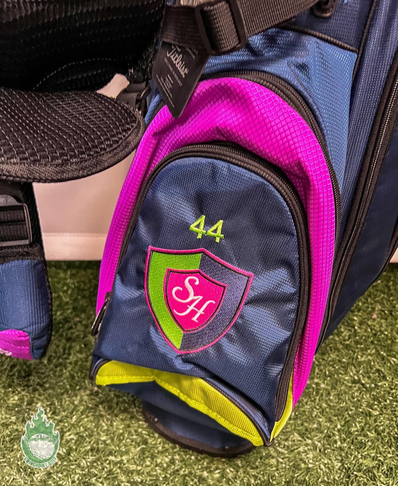 Used Titleist 2015 Stand/Carry Golf Bag Lime Navy/Purple/Lime 5-Way 7 Pockets