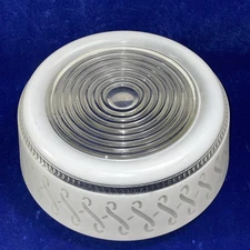 Vtg 7" Mid Century Retro Bullseye White/Clear Glass Ribbon Ceiling Light Shade