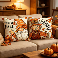 2pcs Fall Harvest Gnome Scarecrow Pillow Covers Set Thanksgiving Decor No Insert