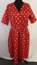 Lindy Bop Dahlia Red Polka Dot Wrap Midi Dress Size 16 Retro Vintage Style NWT